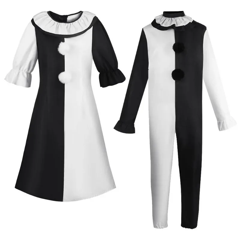 DY20Movie Terrifier Clown Cosplay Dress Women Fancy Party  Dress Hat Mask Killer Clowns Jumpsuit Halloween Costume Carnival Sets