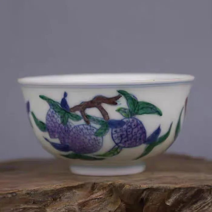 Chinese Blue & White Doucai Porcelain Teacup Cup Ming Chenghua Fruit Design 3.2