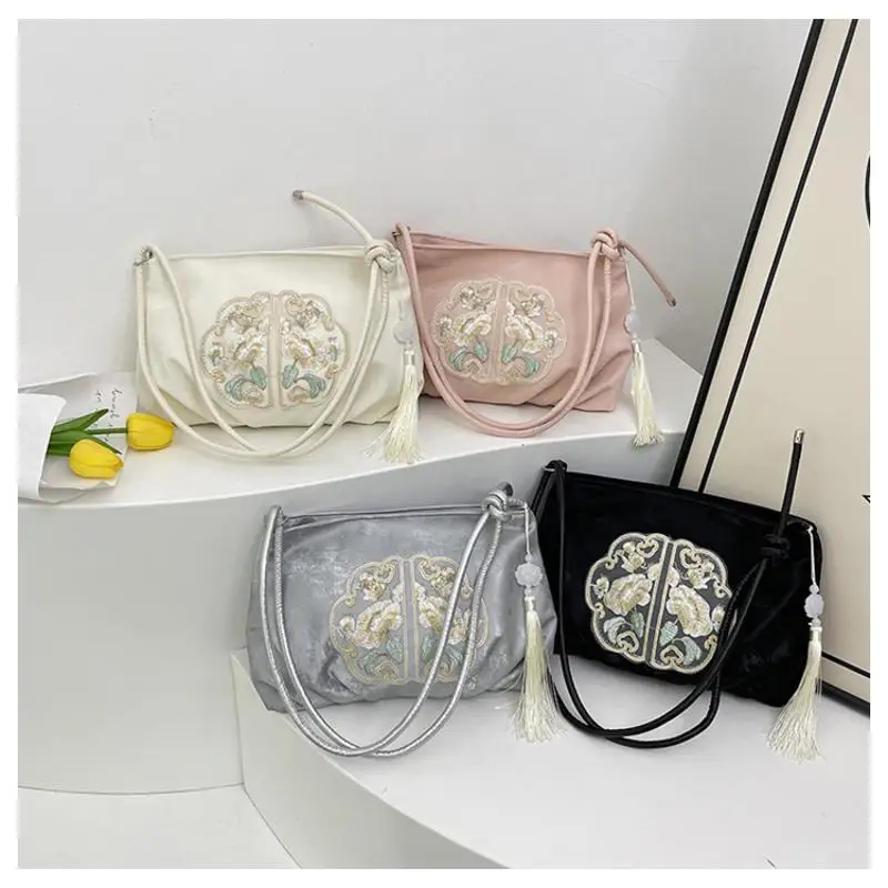 

Пакет-ранец, мягкая сумка с вышивкой, модные женские сумки на плечо в китайском стиле, универсальные сумки большой вместимости для детей