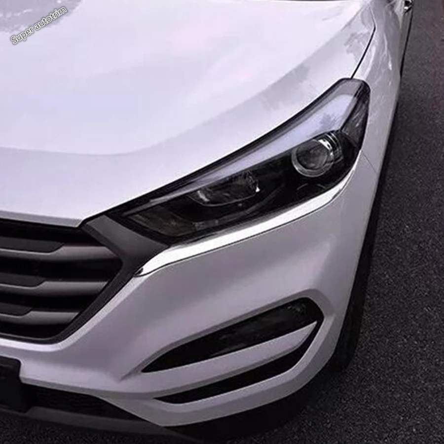 Front Head Lights Lamp Eyelid Eyebrows Strip Molding Decoration Cover Trim For Hyundai Tucson 2016 - 2018 ABS Chrome Accessories