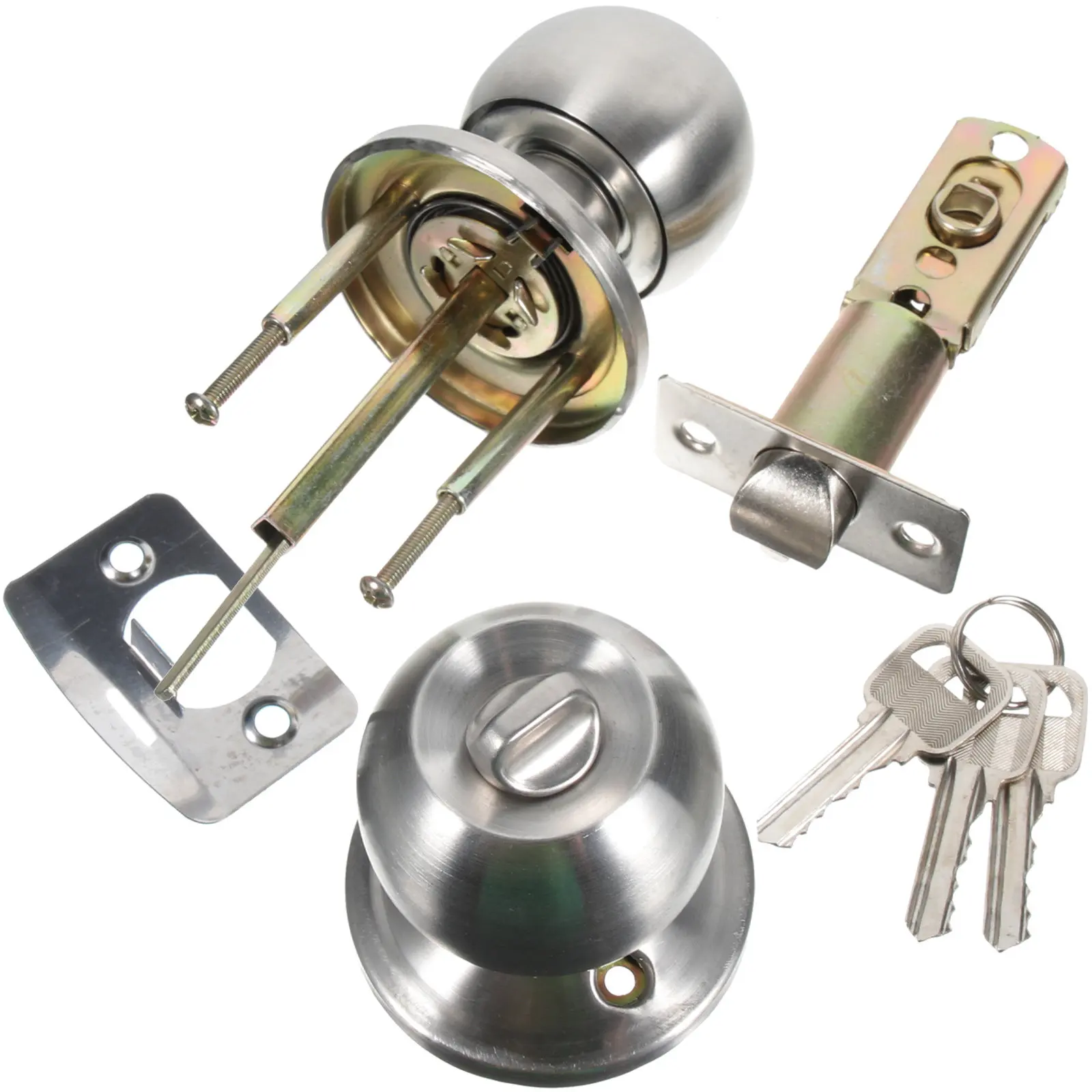 

2Pcs Stainless Steel Door Knob Lock Thickened Cylinder Spring Bolt for Bedroom Bathroom Interior Exterior Security Door Locks