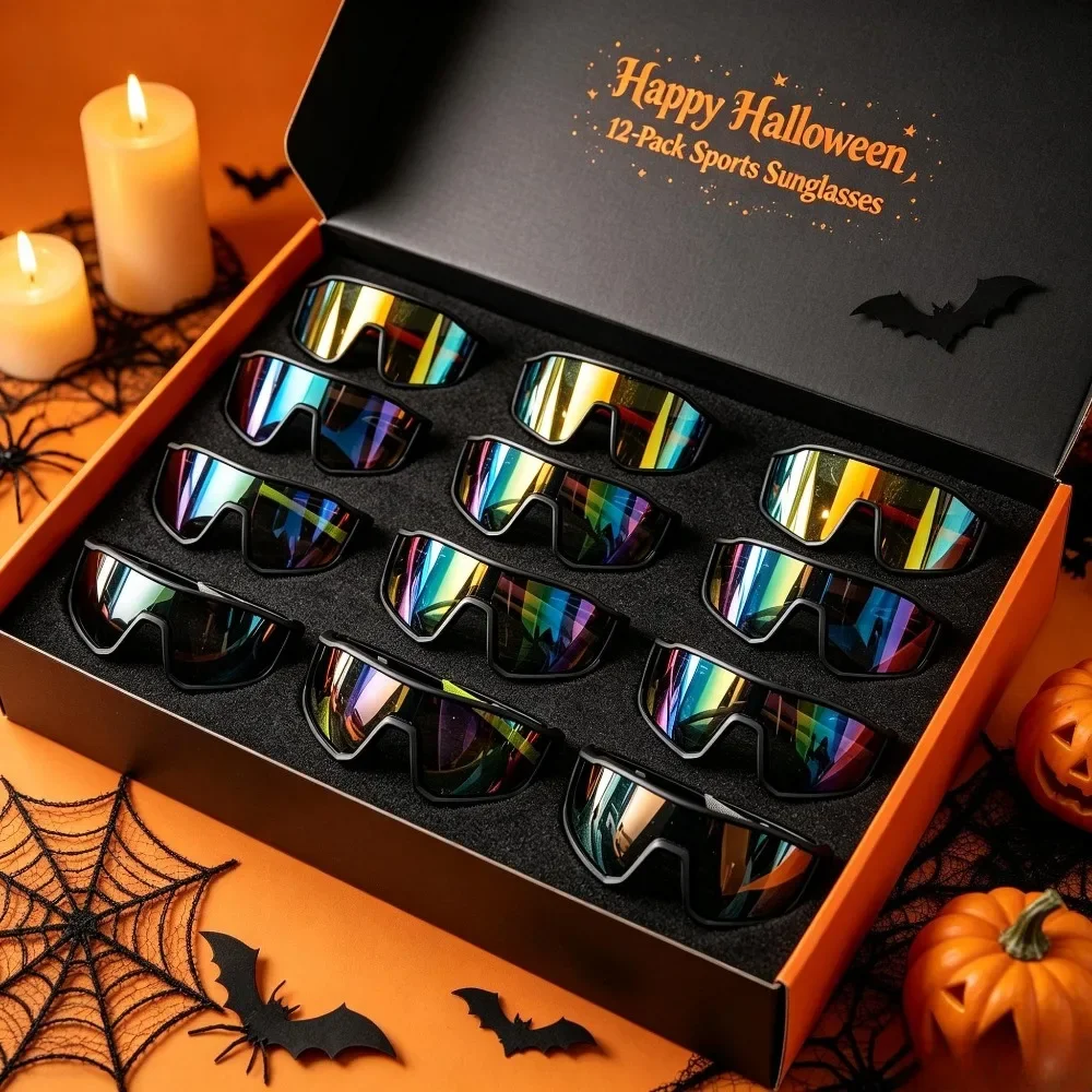 8003 Men's and Women's Sports Sunglasses 12-piece Set, Oversized Windproof Riding Glasses, Anti-ultraviolet Polarized Outdoor Sun Umbrella, Suitable for Running, Fishing and Driving. Recommended Christmas and Halloween Gifts