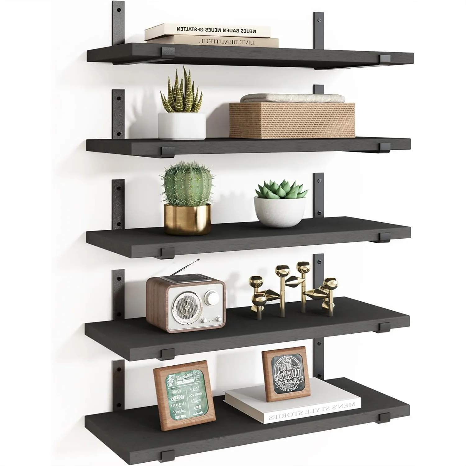 

Набор из 5 плавающих настенных полок, шириной 4,7 дюйма, черные, из состаренного дерева, для хранения вещей в спальне, гостиной, на кухне, в ванной, для домашнего декора