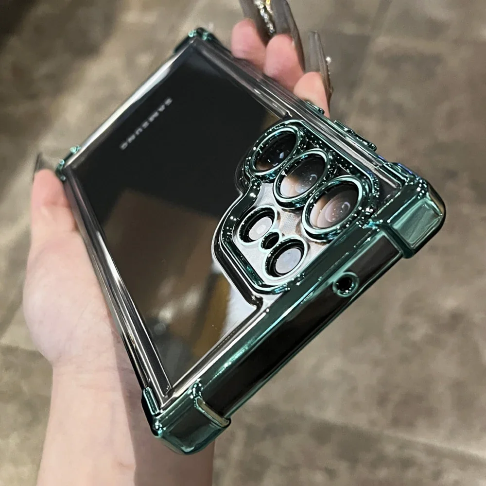 Plating Armor Transparent Case For Samsung S25 Ultra S24FE S23 FE S22 Plus A54 A53 A55 A34 A35 A25 5G Shockproof Acrylic Cover - náhled 2