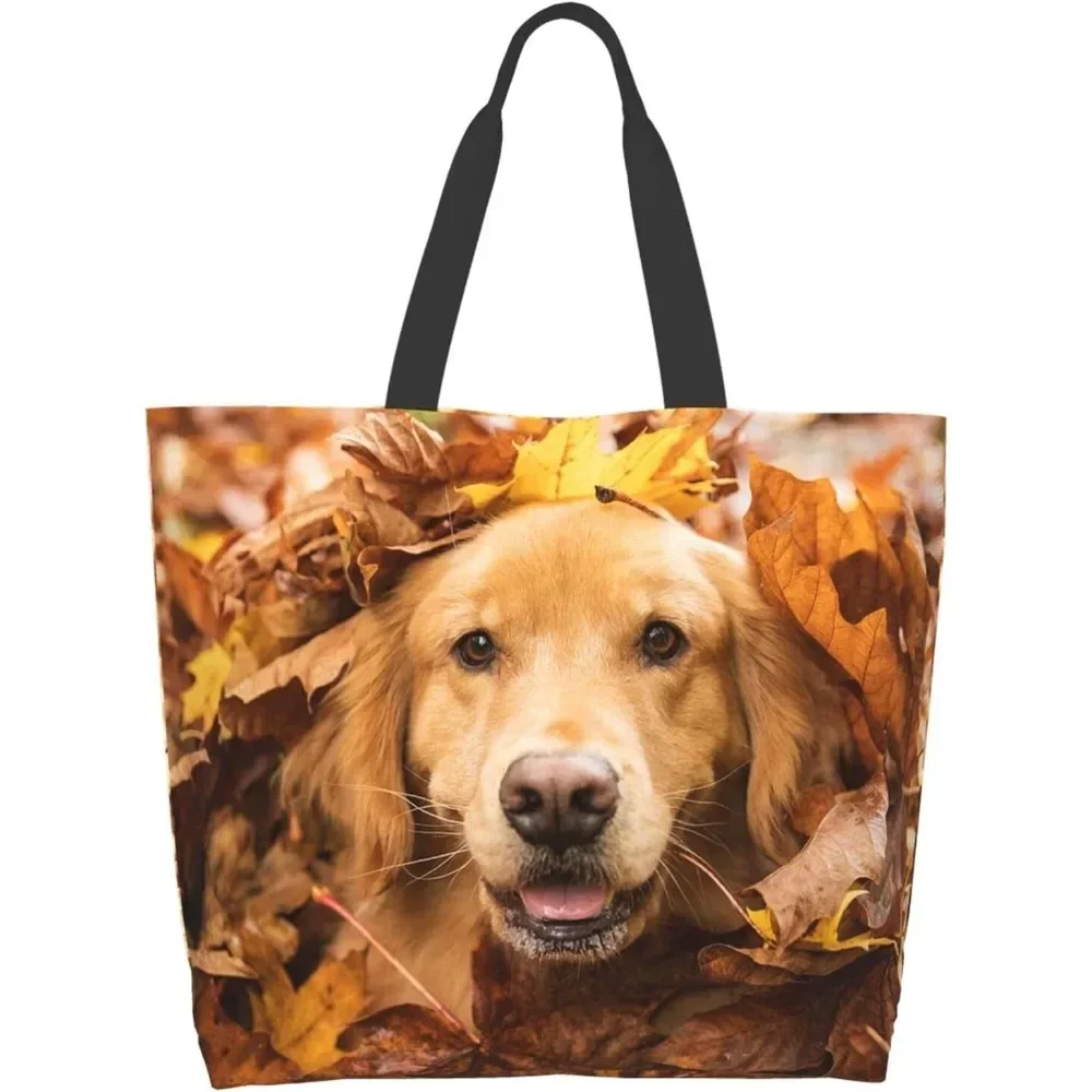 Animal Dog Print Canvas Tote Bag Large Women Casual Shoulder Bag Handbag Reusable Multipurpose Shopping Grocery Bag for Outdoors