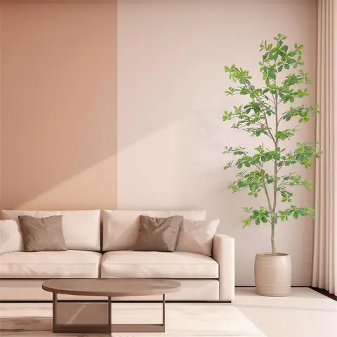 Fake Schefflera Tree, Artificial Schefflera Tree Indoor With Natural Trunk And Realistic Leaves, Faux Potted Tree For Home Offic