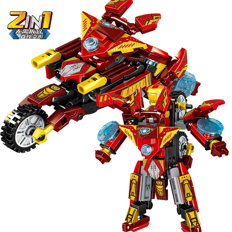 Superheroes 2 In 1 Marvel Movie Avengers Clan Transforming Mecha Motorcycle Model Building Blocks Bricks Classic Kids Toys Gifts