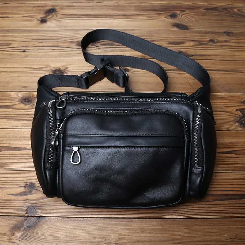 Nzpj Echt leder Herren Brusttasche, Top Layer Rindsleder Umhängetasche, lässige Herren tasche, Outdoor Sport Taillen tasche Tablet Hülle – Detail 6