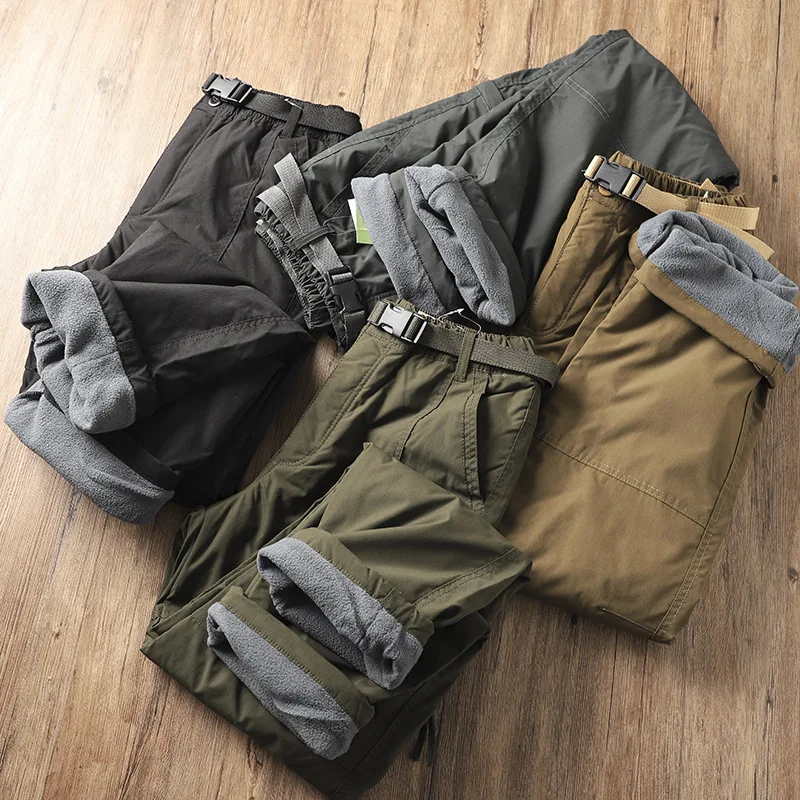 Outdoor Workwear Pants Men's Loose Fleece Lined Thick Soft Hiking Pants Windproof Waterproof Polyester Fiber Straight Leg