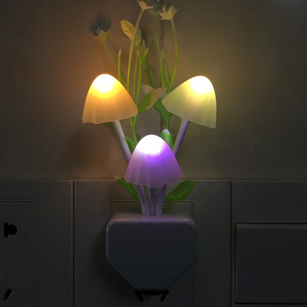 Lotus Leaf Colorful Led Light Mushroom Shape Socket Sleep Light Smart Photosensitive Night Light For Kids Room Wall Lamp