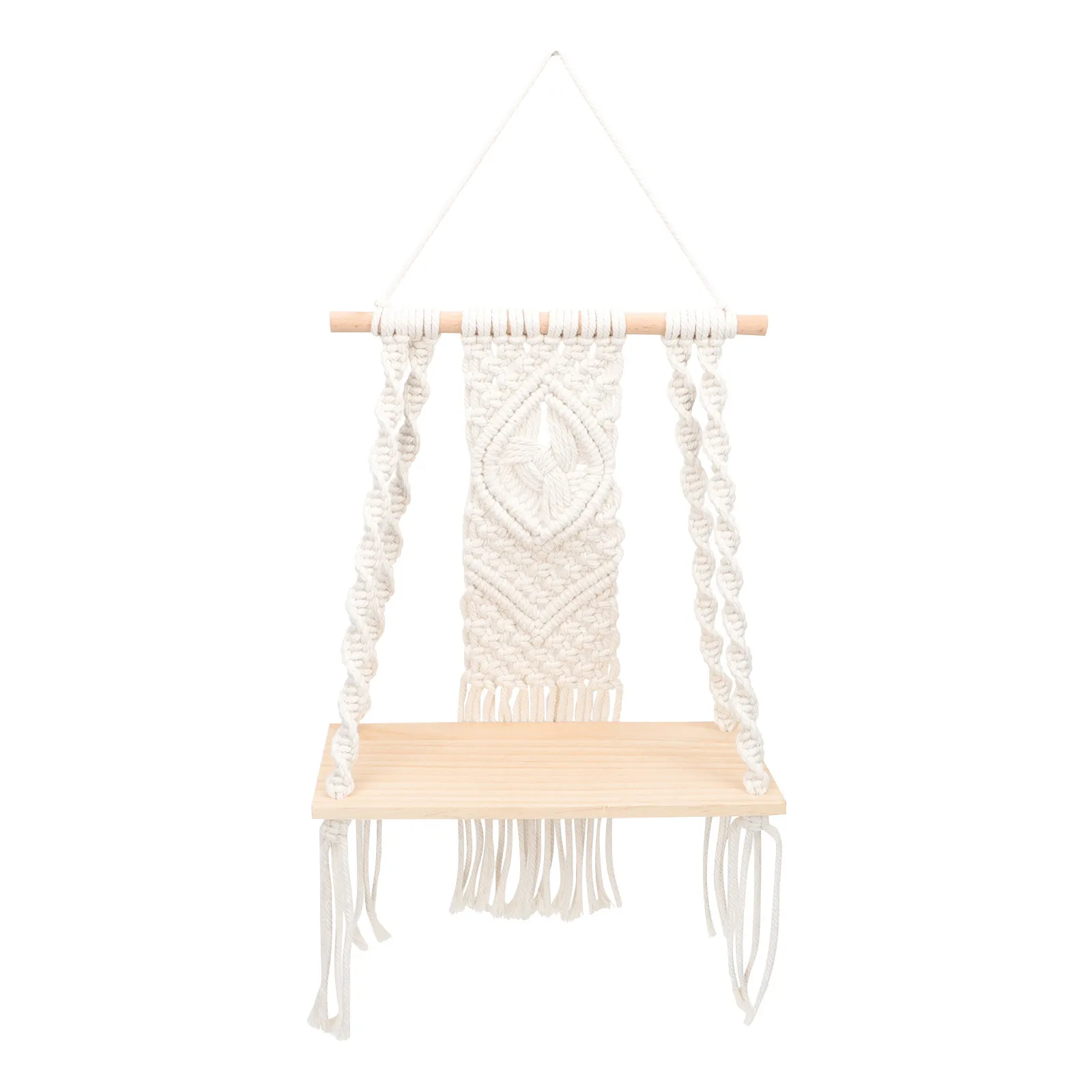 Estante Colgante Decorativo de Macramé Bohemio con Borlas de Cuerda de Algodón, Soporte para Plantas, Organizador Creativo para el Hogar, Sin Necesidad de Taladrar