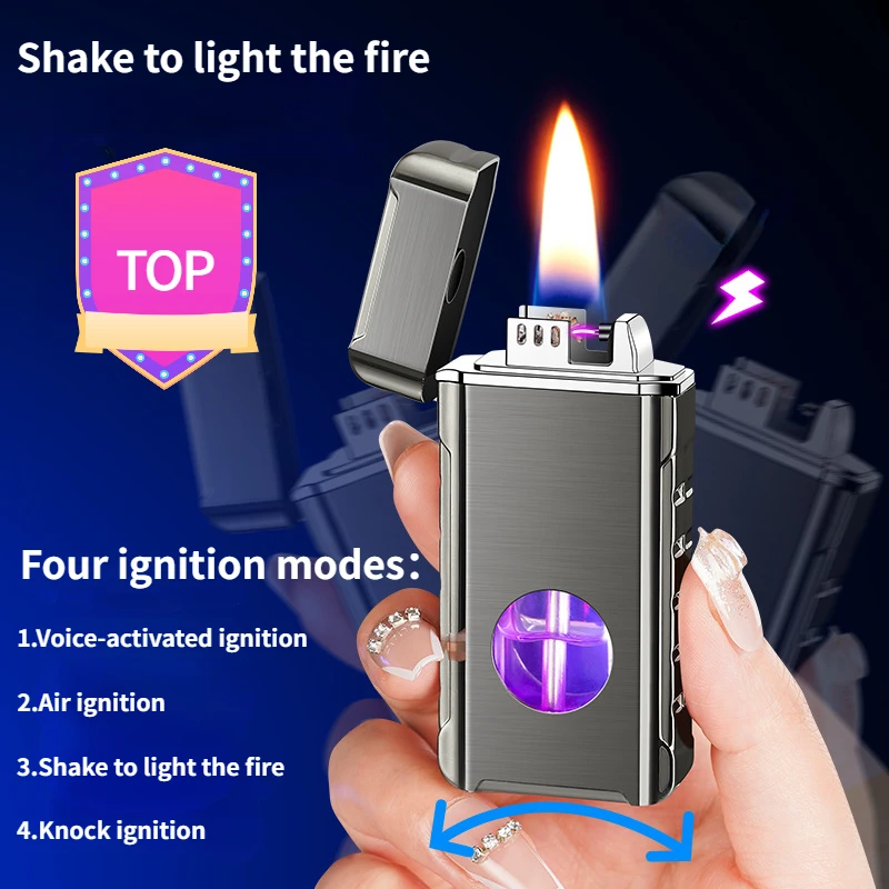 New Smart Windproof Kerosene Voice-controlled Lighter Oil-electric Hybrid Four-way Induction Ignition Type-C Charging Men's Gift