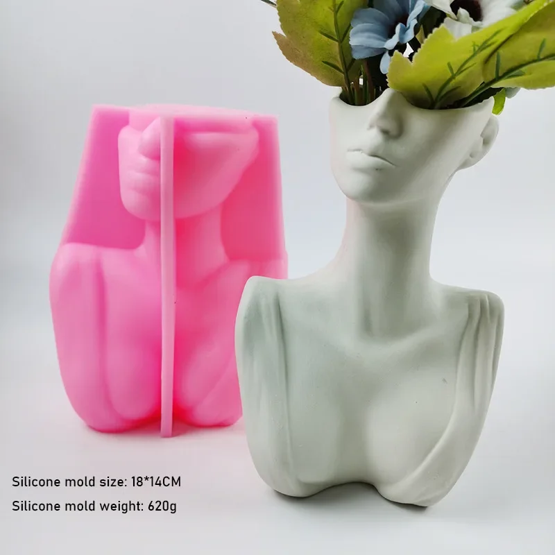 Scandinavian Style Bust Silicone Vase Mold DIY Succulent Goddess Flower Pot Mould Crafts Silicone Mold for Concrete