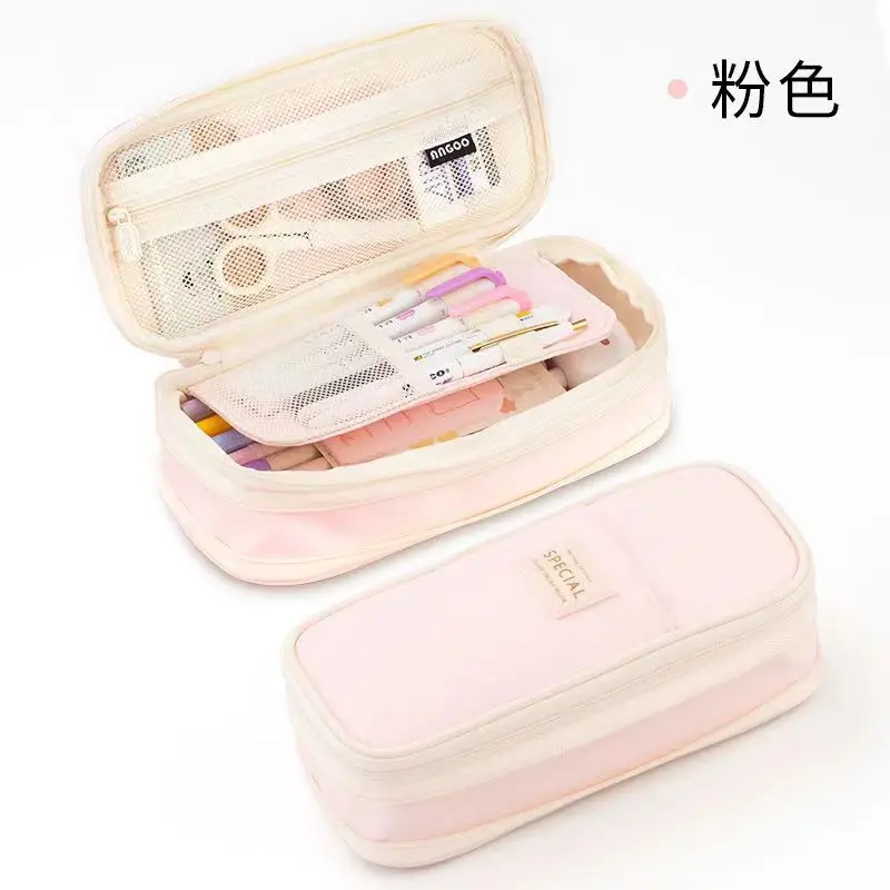 Students Simple Large Capacity Pencil Case Canvas Pencil Bag School Stationery Storage Bag Girls Pen Case Student Stationery