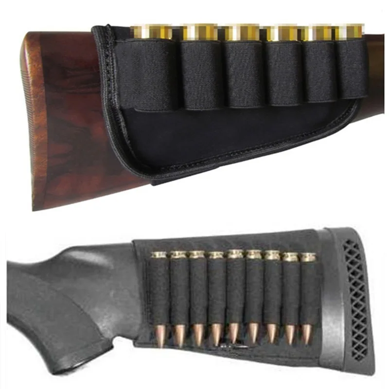 Hunting 6/9 Rounds Shotgun Buttstock Cartridge Pouch Shell Holder Bullet Bandolier Carrier Bag，Gun Accessory  Magazine Pouch