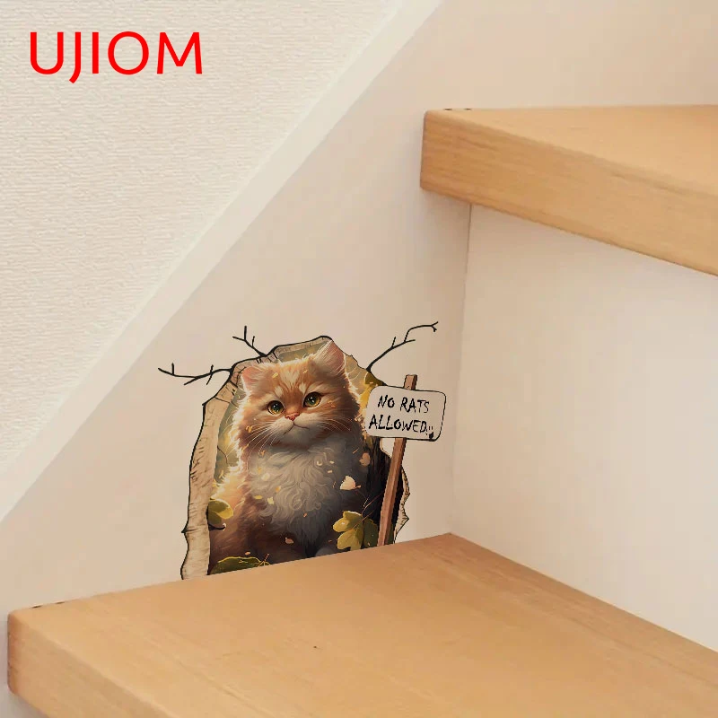 UJIOM 13cm X 10.5cm Funny Cat Tear Wall Stickers Personality Vinyl Baby Nursery Room Vestibule Decal Kids Room Decor Mural