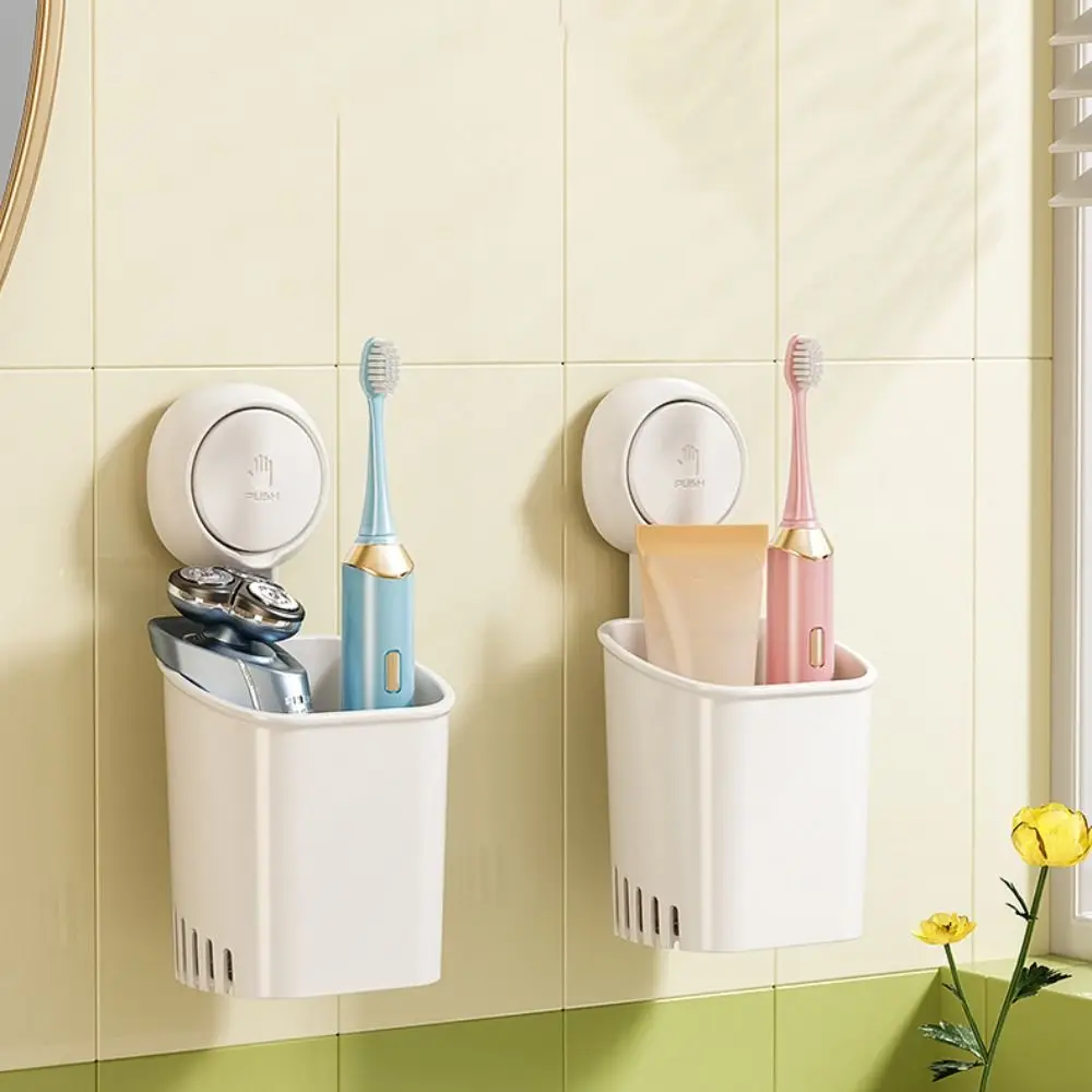 2pcs Drill-Free Suction Cup Toothbrush Holder Wall-mounted Drainable Toothpaste Holder Space-saving Ventilated Razor Holder
