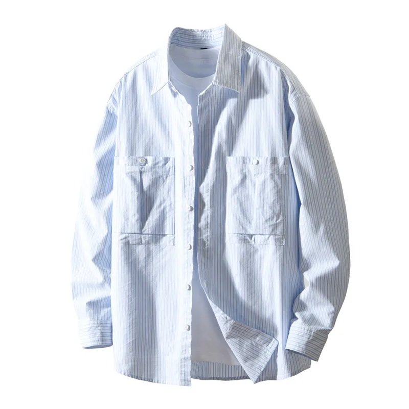 

Мужская повседневная рубашка в полоску с длинными рукавами из 100% хлопка, высокое качество, большие размеры 4XL, топы с длинными рукавами, осень 2025, американский модный стиль