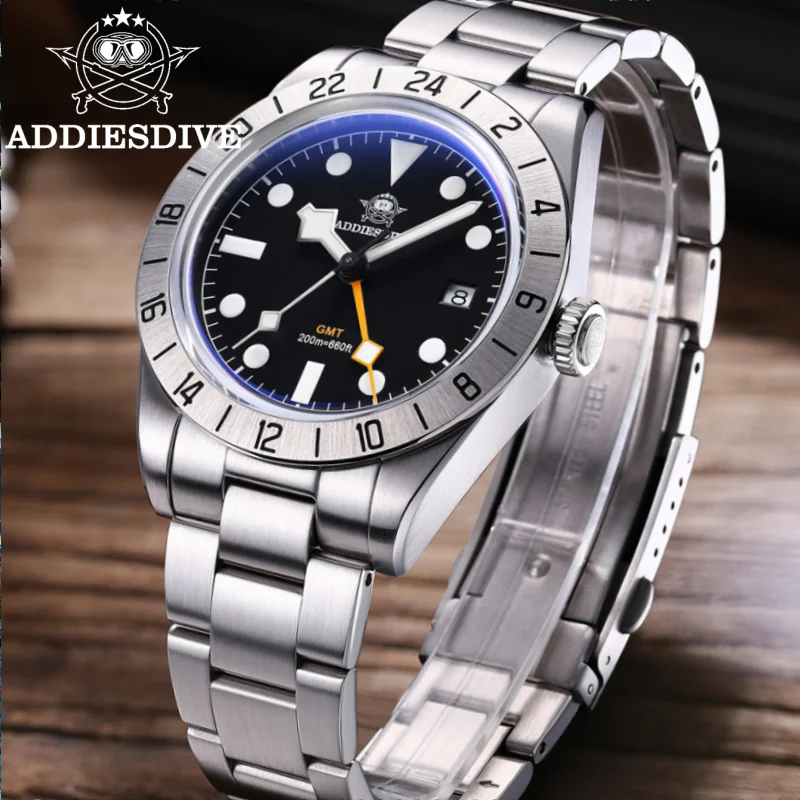 ADDIESDIVE AD2035 Ronda 515-24H Men's Watch BGW9 Super Luminous Bubble Mirror Glass GMT Watch 20Bar Waterproof Quartz Watches