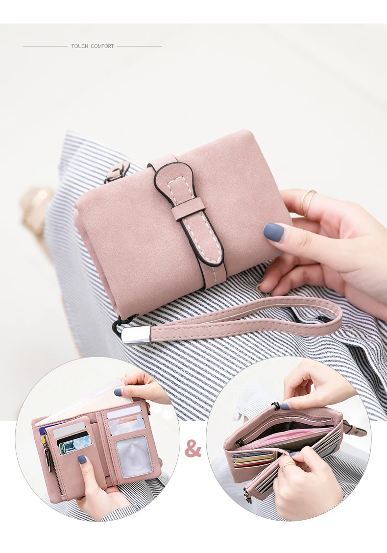 MIYIN Kurze Geldbörse für Damen, minimalistisch, doppelt gefaltet, multifunktional, Null-Geldbörse mit Kartenhalter, Münzgeldbörse mit Identitätsfenster – Detail 2