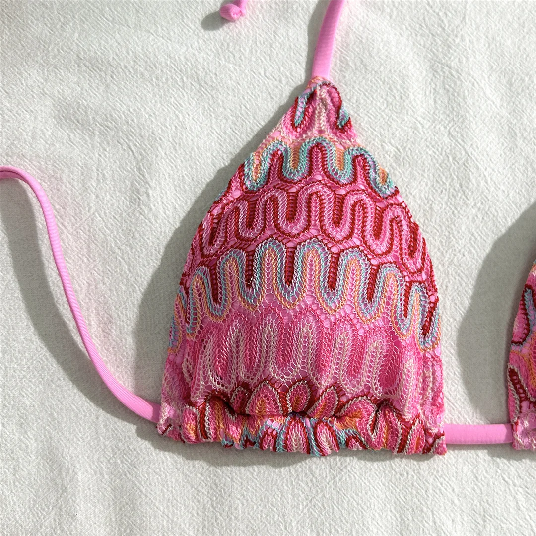 Bedruckter Neckholder-Bikini mit Trägern, Damen-Badeanzug, dreiteiliges Bikini-Set mit Rock, Badebekleidung, Badeanzug, Schwimmbekleidung V5921C – Detail 22