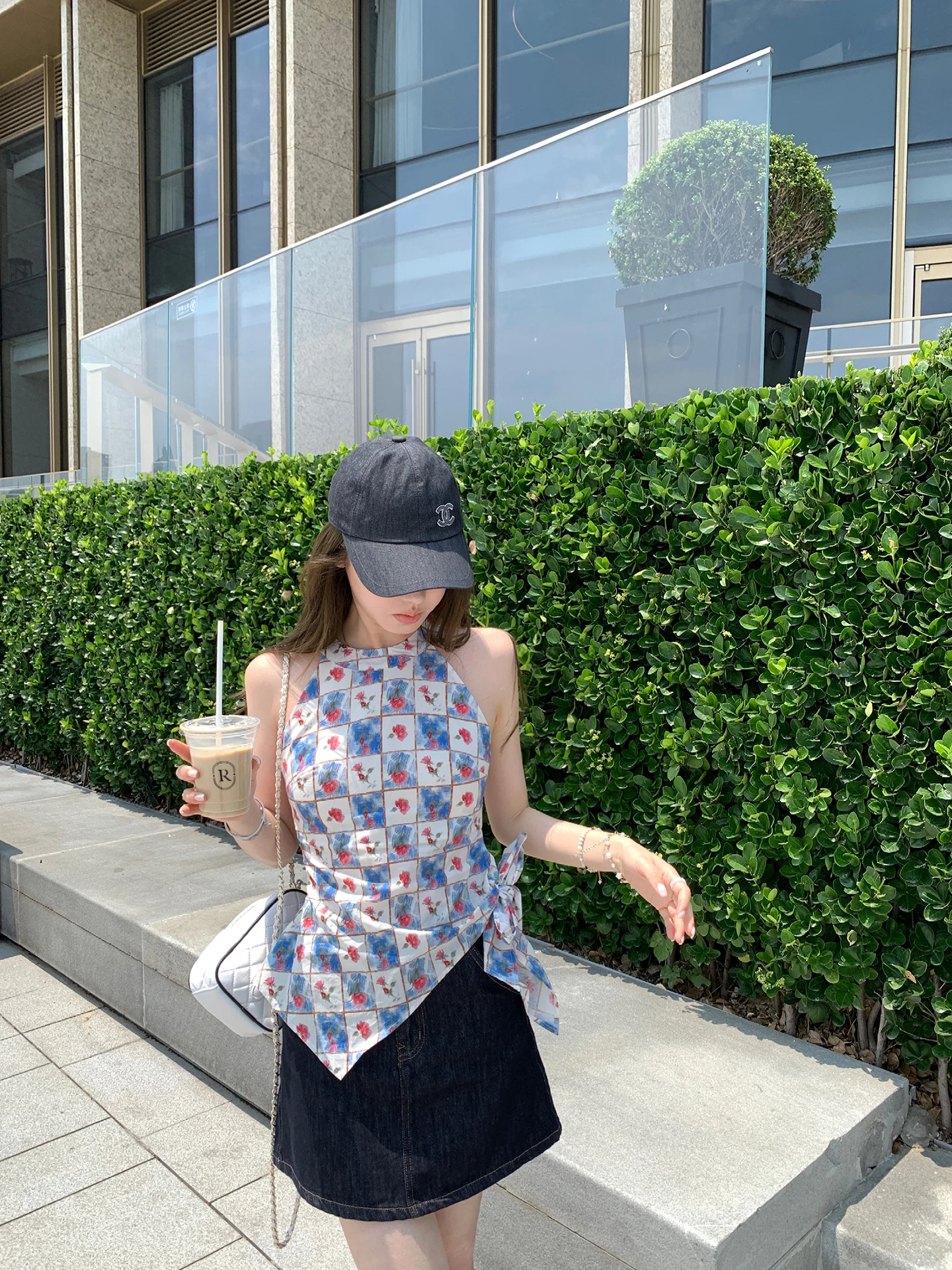 

Floral Print ter Ne Slim Fit Vest Asymmetrical Ties Waist Cheered Top Comfortable Cotton Commute Sle Summer Wear