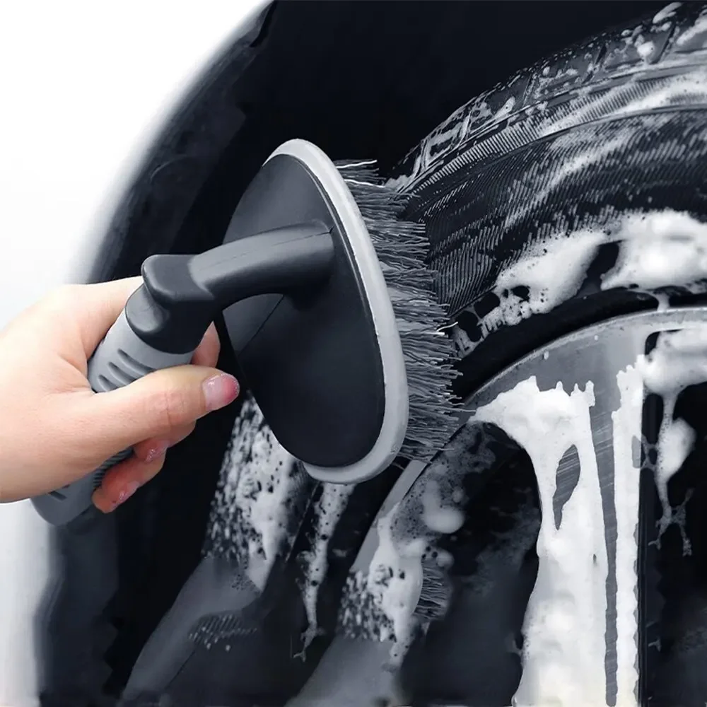 KKJOY Portable Curved Handle Car Wheel Brush Steel Ring T-shaped Tire Decontamination Cleaning Tool for Car Wash