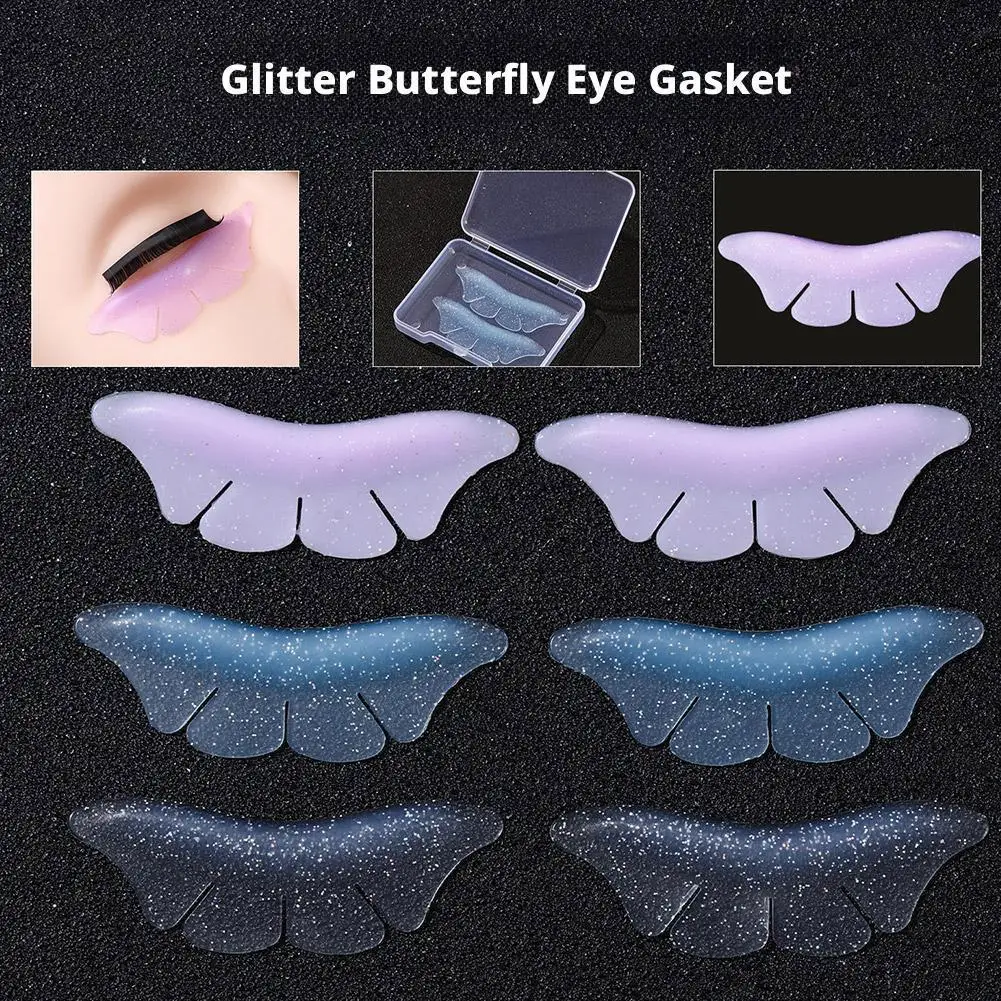 1 ペアシリコングリッター蝶ラッシュリフトパッドまつげ 3D まつげパッドロッドリフティングまつげエクステンションパーマアクセサリーカーラー V4J6