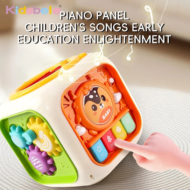 

Кубик активности 6 в 1, для младенцев и малышей с музыкой и светом - сортировщик форм, обучающая игрушка, сиденье, игрушки для путешествий