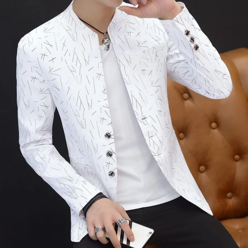 

KAYOULAI Spring Autumn 2023 Men 's casual collar collar blazers youth handsome trend Slim print blazers M-3XL