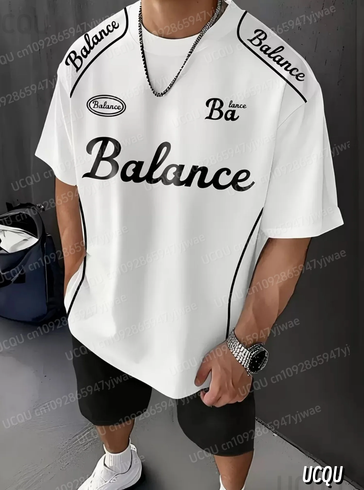

2025 Men's BALANCE Print Crew Neck Short Sleeve T-Shirt & Shorts Set Round Neck Short Sleeved men's T-shirt Shorts Set
