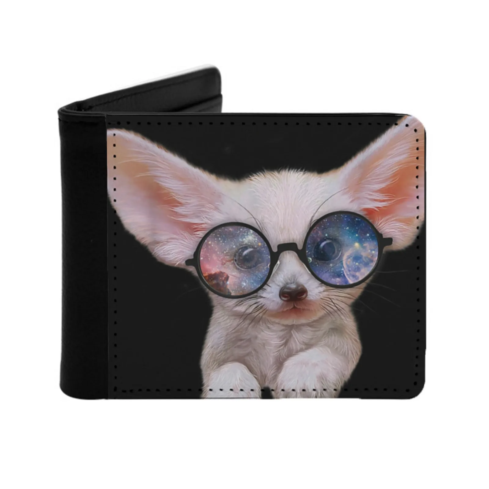 Fennec Fox Puppy In Round Retro Galaxy Eyeglass T Shirt Personalized Men's Leather Wallet Credit Card Pouch Purse Galaxy T A