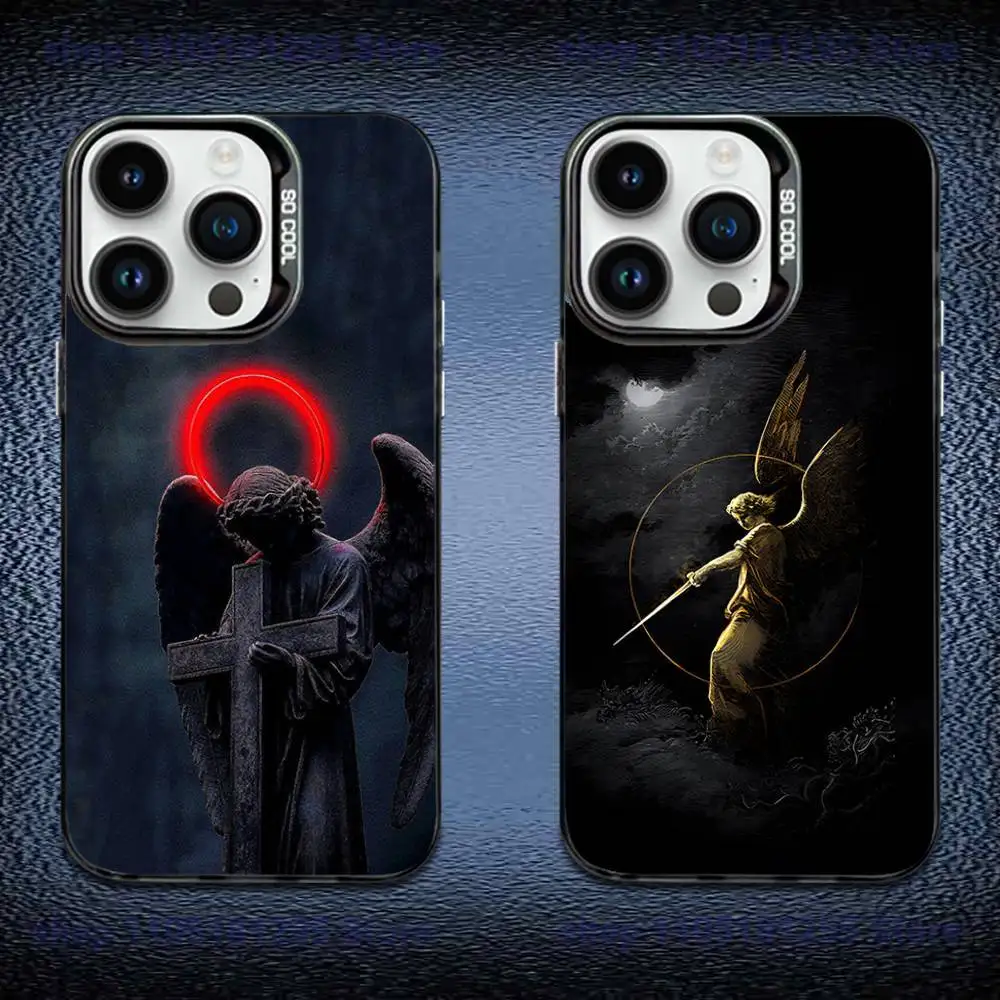 

Archangel Michael Cross Phone Case For iPhone 17,16,15,14,13,12,11,X,Mini,Pro,E,MAX Black Candy Matte Shockproof Cover