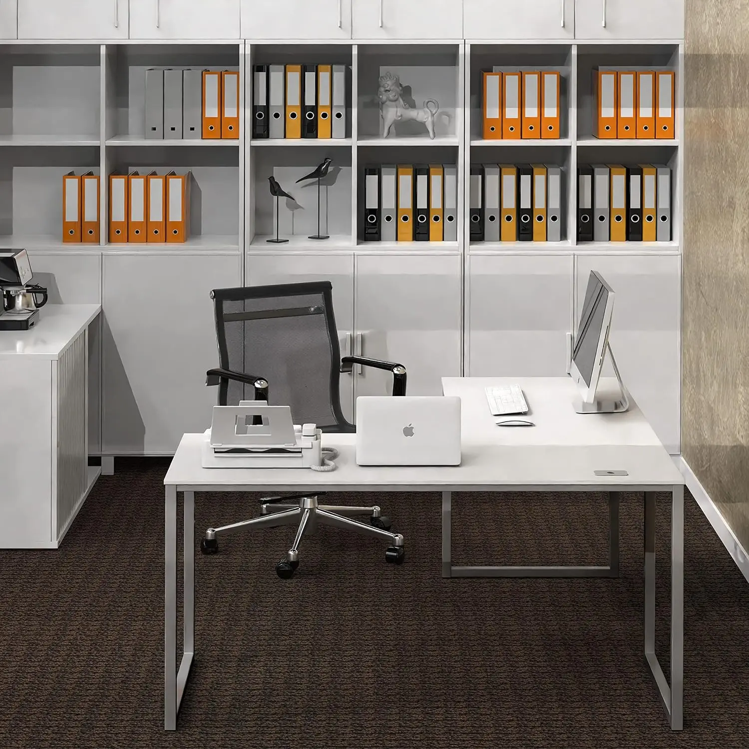 L-Shaped Corner Desk, 55 x 60 Inches, White, Modern Home Office Computer Desk