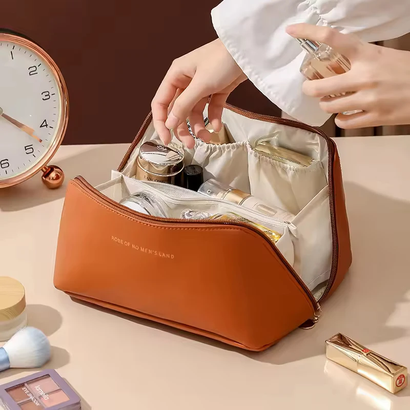 حقيبة تخزين مستحضرات التجميل، سعة كبيرة، محمولة، راقية، شهيرة على الإنترنت، مستحضرات تجميل جديدة للسفر، حقيبة تخزين أدوات الزينة