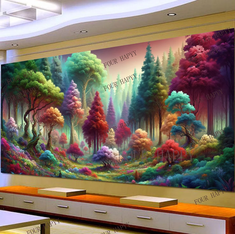 5D fai da te grande pittura diamante croce albero di legno colorato paesaggio Wall Art, trapano rotondo completo, ricamo decorazioni per la casa