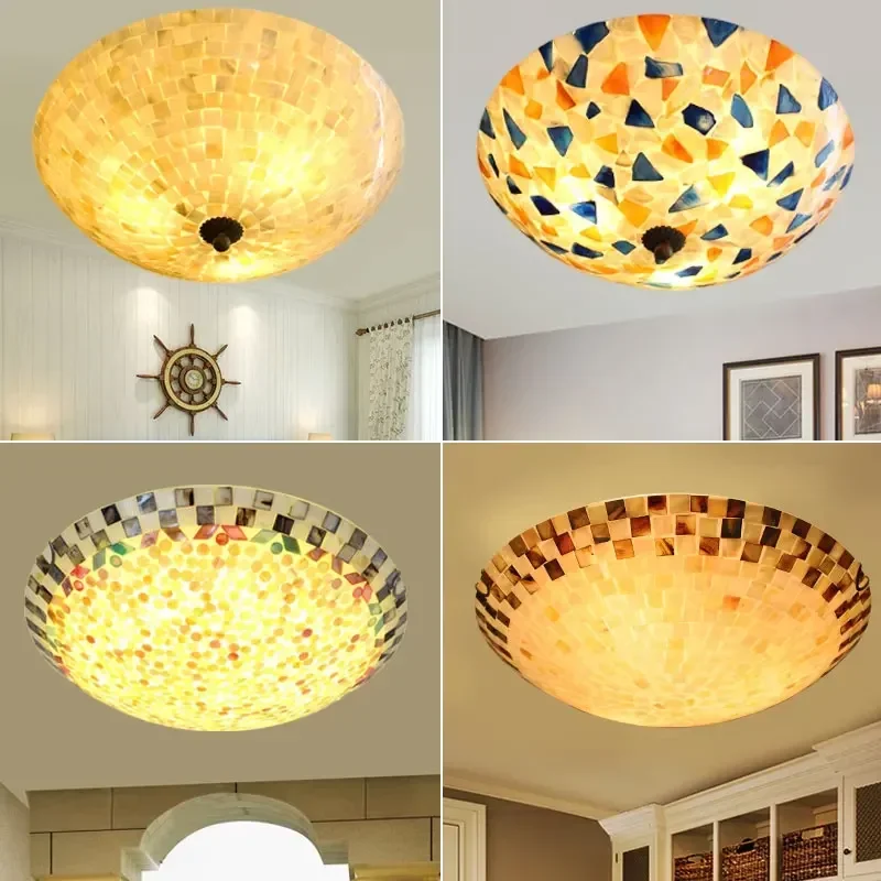 Bohemian Ceiling Lights Mediterranean Home Decor for Living Room Kitchen Bedroom Lamp Shell Glass Lighting Fixtures Chandeliers