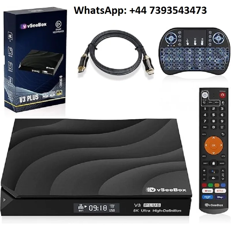 100% NEW vSeeBox V3 Pro Bundle 8K HDMI, 64GB Card/Drive, WiFi Extender, Keyboard