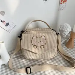 Women Canvas Zipper Bag Preppy Style Student Tote Shoulder Messenger Bag Small Corduroy Bag Satchel Travel Purse Handbag