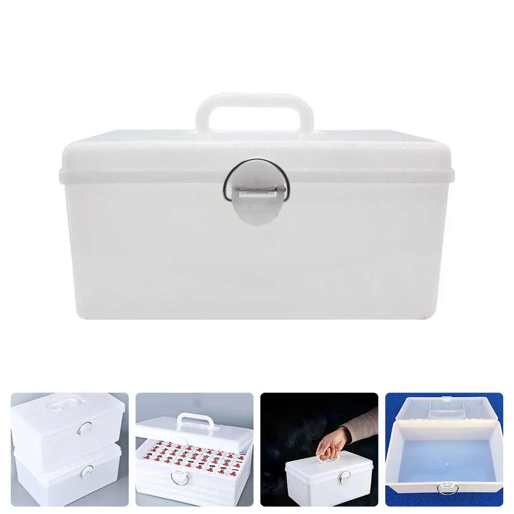 

Portable Mahjong Box Large Capacity White Storage Container Durable Lock Organizer Multi Functional Storage Holder Household Use