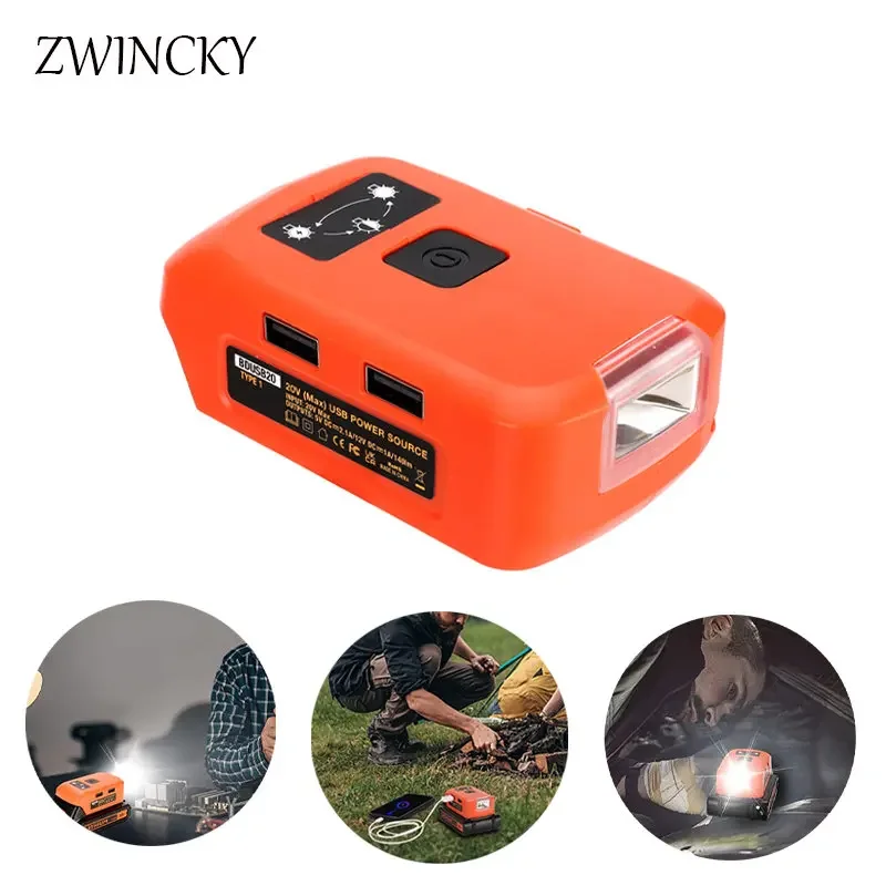 ZWINCKY Battery Adapter for Black&Decker Compatible 14.4V 18.8V 20v Lithium-Ion Battery with Dual USB 12v DC Port Led Work Light