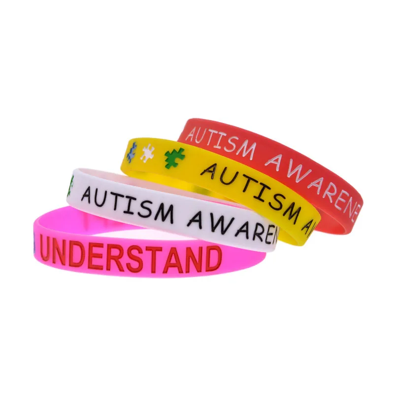 1PC/4PCS AUTISM AWARENESS LOVE ACCEPT UNDERSTAND Silicone Wristband Rubber Bracelet 4 Colors