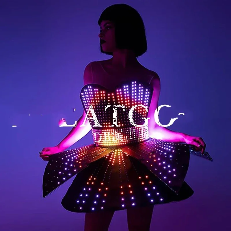 

Nightclub Singer Dance light dress LED luminous skirt gogo costume female bar atmosphere interactive nightclub ds