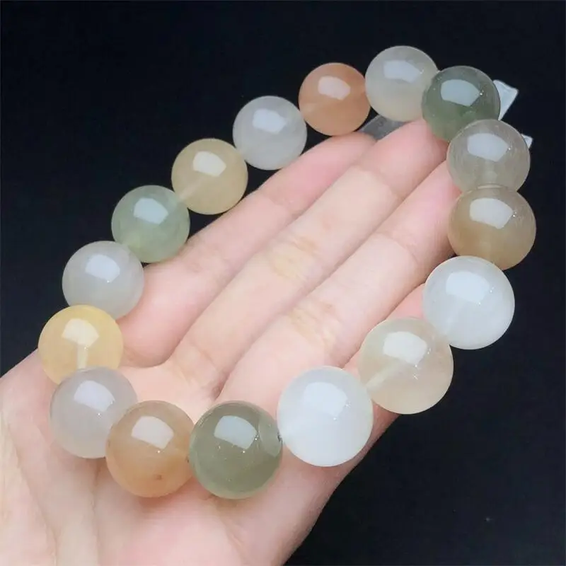 14MM Natural Colored Rabbit Hair Quartz Bracelet String Charms Handmade Fortune Energy Mineral Woman Amulet Jewelry Gift 1PCS