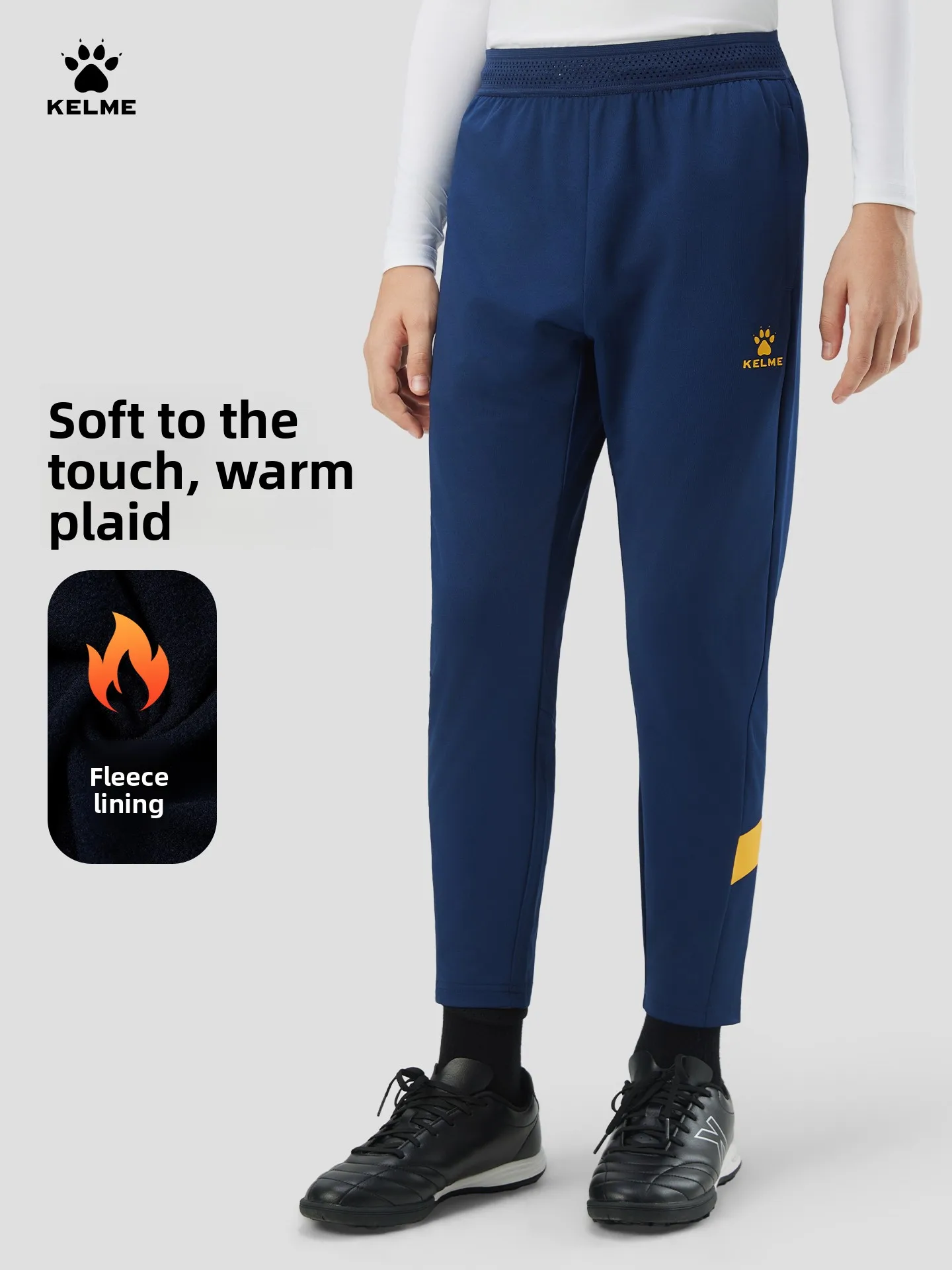 

Kelme Kids' Fleece-lined Sports Pants Football Training Pants Casual Fitness Running Pants Warm Windproof Stretch Long Pants