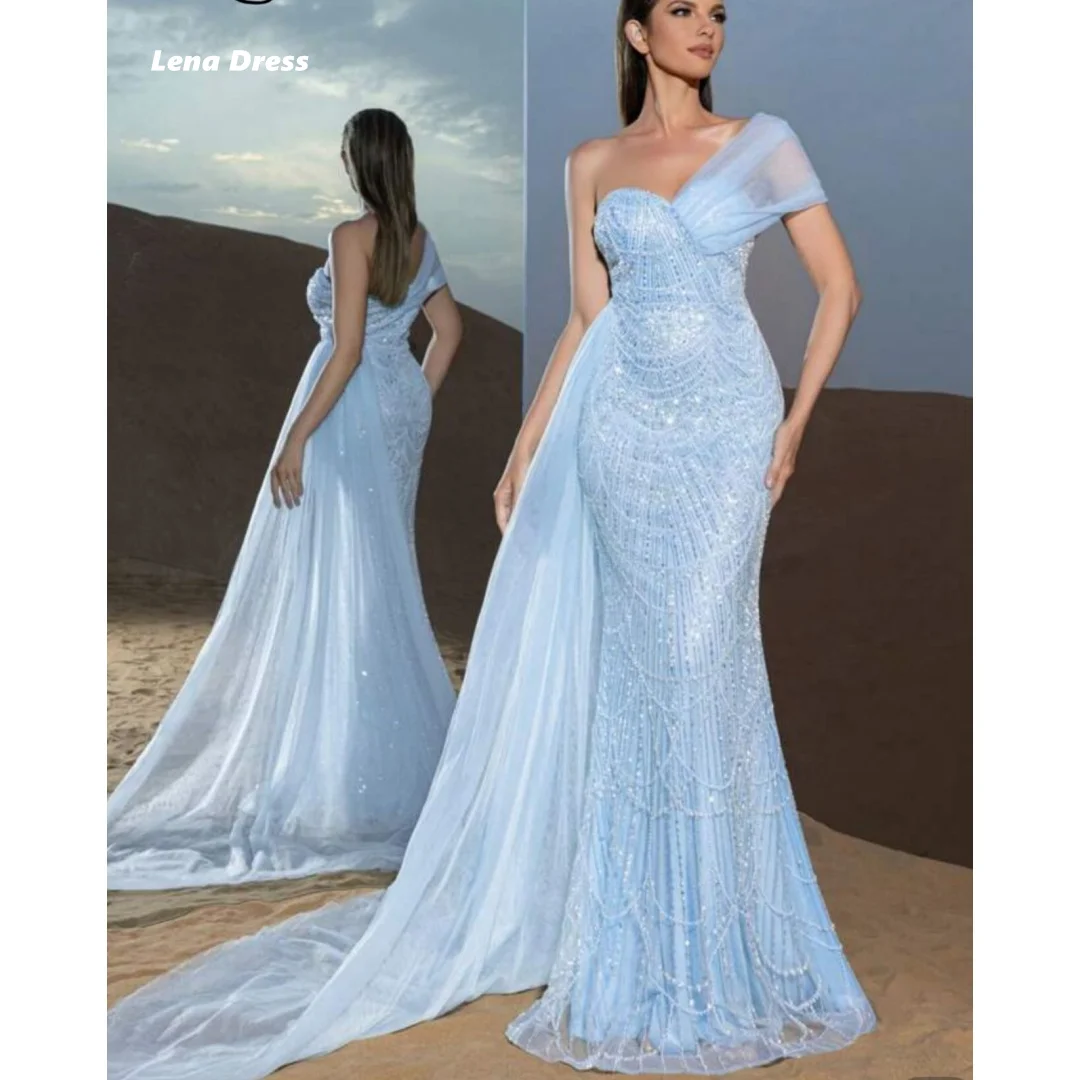 

Lena Shiny Evening Dresses Woman Elegant Dresses for Women Long Party Customized Ball Gowns Sky Blue Fish Tail Beads Prom Dress
