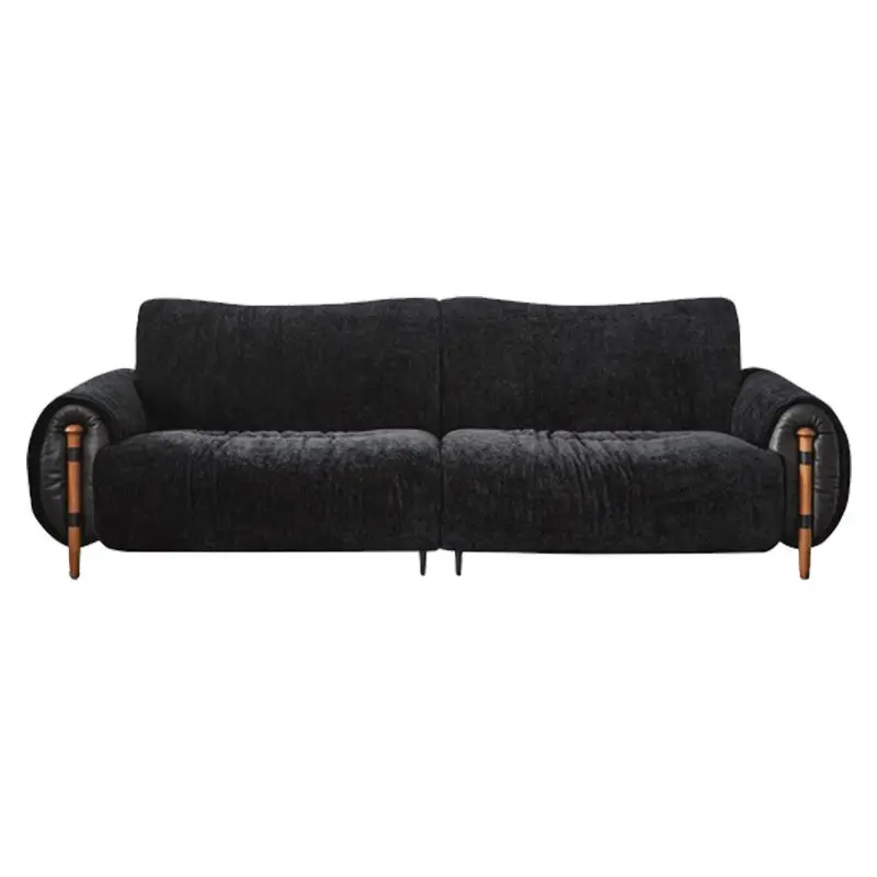 

sofa leather cloth combined with chenille living room straight row