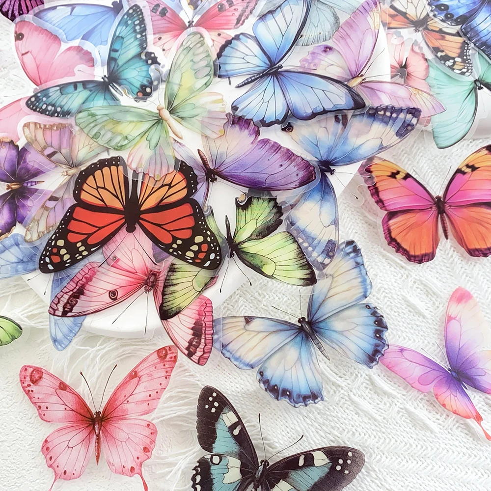 50 stücke Bunte Schmetterling PET Aufkleber Aufkleber Für Telefon Flasche Kühlschrank Gitarre Helm DIY Ästhetische Transparente Aufkleber – Detail 13