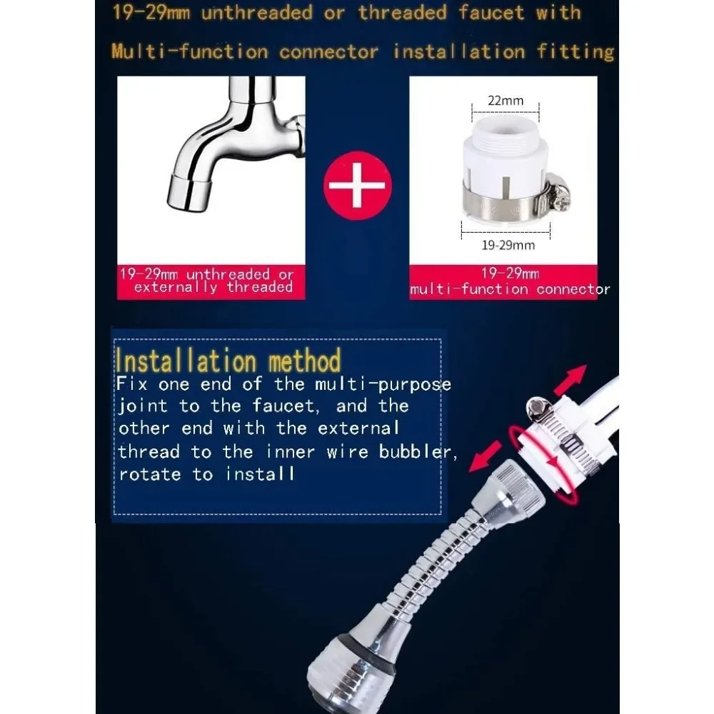 StainlessKitchen  Steel Faucet Sprinkler Water-saving Device Lengthening Rotating Splash Proof Sprinkler Spray Extender Bubbler