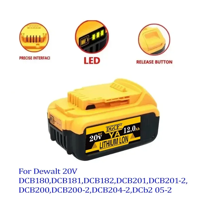 20V 12.0Ah แบตเตอรี่ลิเธียมสําหรับ dewei เครื่องมือ DCB206 DCB184 ชาร์จไฟฟ้าชุดเครื่องมือ 20v 12000mah แบตเตอรี่